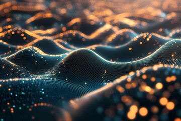 Poster - Abstract Digital Landscape With Glowing Particles