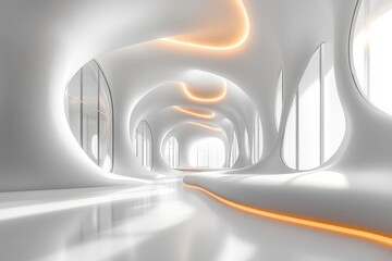 Leinwandbilder - Minimalist Modern Architecture Interior Flowing White Lines Soft Lighting