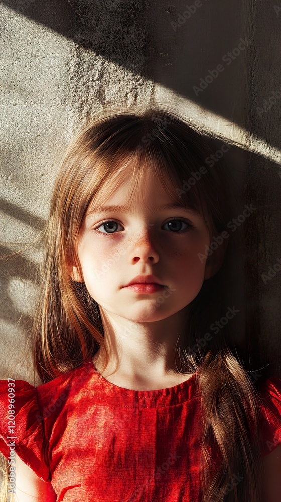 Portrait of a Cute Little Girl in a Red Dress Stock Illustration ...