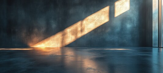 Poster - Dramatic Minimalist Studio Scene with Smoky Cement Wall and Spotlight on Dark Floor