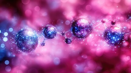 Poster - Abstract Molecular Structure Illuminated In Pink And Blue Hues