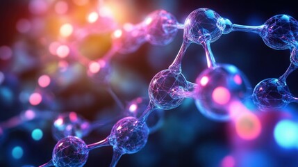 Poster - Futuristic Molecular Structure with Vibrant Colors and Glowing Nodes in 3D Cyberspace Art