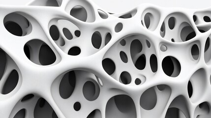 Poster - Abstract 3D rendering of a white porous structure.