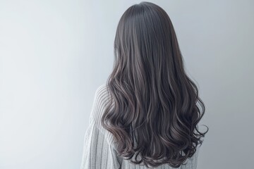 Canvas Print - Back view of a girl with beautiful wavy brown hair.