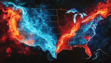 Sticker - United States map with flames on one side.