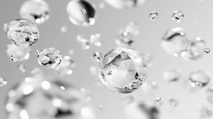 Aufkleber - Abstract floating crystal spheres, monochrome background.