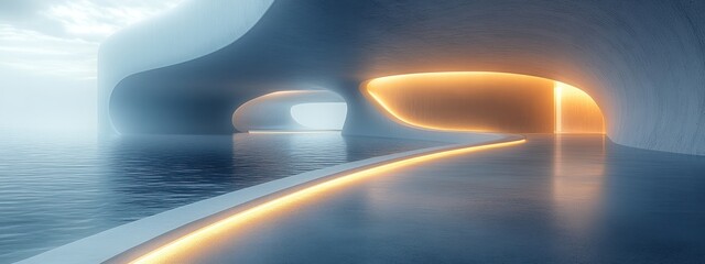 Leinwandbilder - Minimalist Architectural Space with Smooth Curves and Sharp Angles