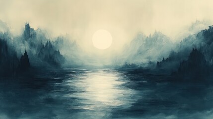 Poster - Abstract Black Watercolor Background with Stormy Waves and Soft White Fog and Haze