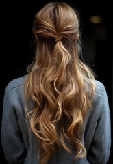 Wall Mural - A girl with beautiful very long brown hair with cascading tresses.