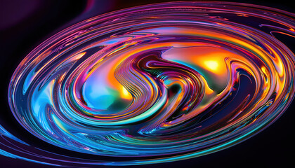 Poster - Vibrant iridescent swirl of colors on dark background, creating mesmerizing abstract pattern