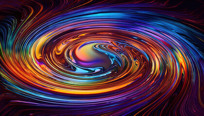 Poster - Vibrant abstract swirl of iridescent colors on dark background, creating mesmerizing visual effect