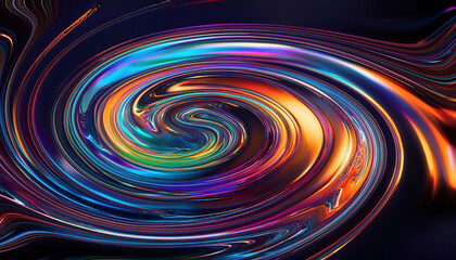 Poster - Vibrant iridescent swirl of colors on dark background, creating mesmerizing abstract pattern