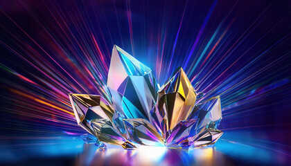 Poster - Glowing shards of iridescent crystal radiating light in vibrant colors