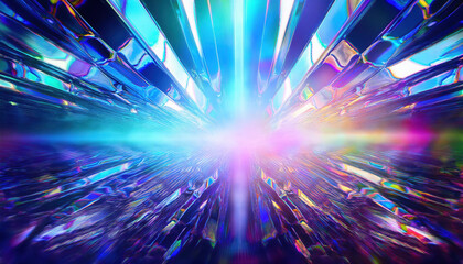 Poster - Vibrant holographic beams refracted through crystalline structures create mesmerizing visual effect