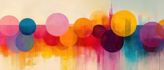 Poster - Colorful Abstract Circles Modern Art Background Design with Geometric Shapes in Pastel Hues for Creative Wallpapers and Celebrations