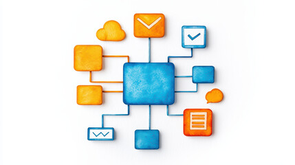 Poster - colorful digital communication icons connected by lines, representing networking