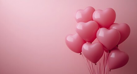 Canvas Print - Pink Heart Shaped Balloons Against Pink Background