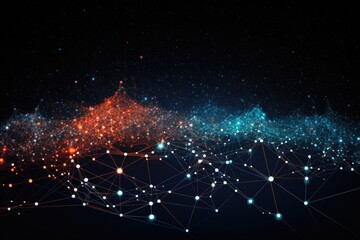Poster - Intricate digital lines and dots create a vibrant representation of interconnected networks against a dark background, showcasing imaginative patterns that evoke a sense of depth and complexity