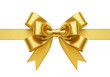 © Vooglo.com - Elegant shiny golden bow with intricate loops and ribbon ends, isolated on a white background