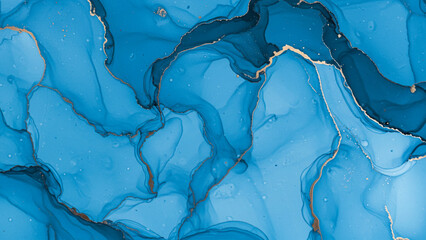 Fototapete - Colorful marble ink creates a striking visual. The abstract background features a blue marble pattern texture, making it suitable for use as wallpaper or a backdrop