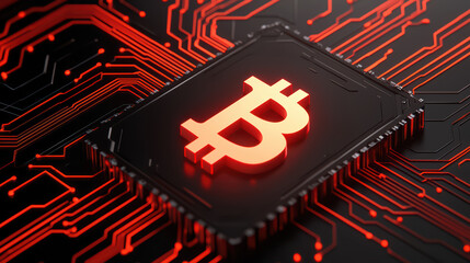 Poster - Digital currency symbol on circuit board background, showcasing technology