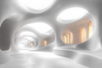 Aufkleber - Futuristic White Curved Building Modern Minimalist Design with Abstract Geometry and Soft Light