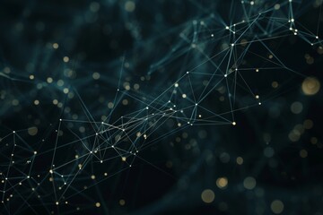 Poster - Exploring a complex digital network system with intricate interconnections and data flow in a virtual landscape during nighttime