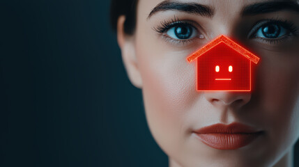Poster - Digital face with house icon representing home security concerns