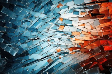 Poster - An abstract pattern showcasing a broken computer screen with shards of glass reflecting shades of blue, orange, and white, creating a visually striking composition that captures digital disarray