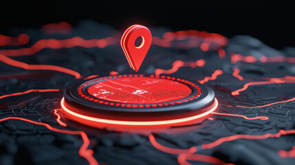 Poster - close up of digital map with glowing location pin, showcasing technology