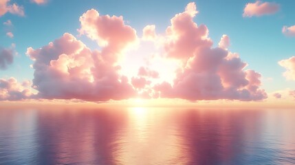 Wall Mural - Serene Sunset Over Calm Ocean Pink Cloudscape