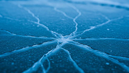 Poster - An abstract representation of ice, showcasing a blue background marked by fissures on the ice layer