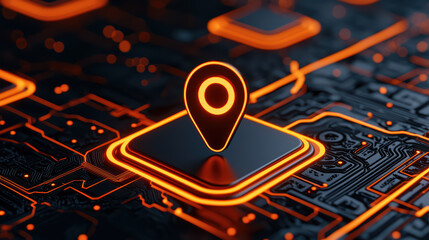 Poster - Dynamic map design with glowing location pin on circuit board