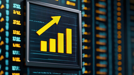 Poster - Digital marketing workspace with growth chart and data analysis