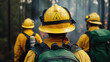 © Piyamad - Firefighters in protective gear face a forest fire, ready to combat the flames and protect the environment.