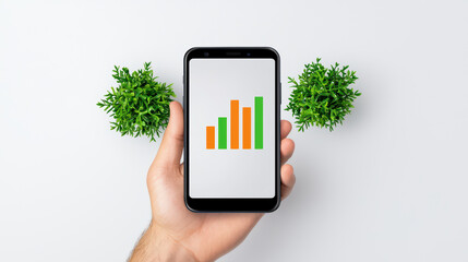 Poster - Engaging smartphone screen displaying growth chart with greenery