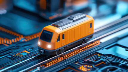 Poster - Advanced electric transit hub with vibrant orange train model