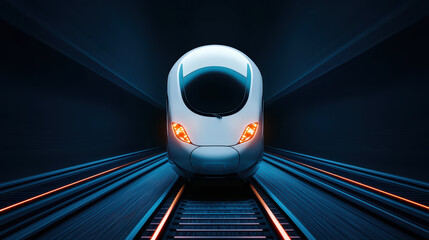 Poster - futuristic high speed train in dark tunnel with glowing lights