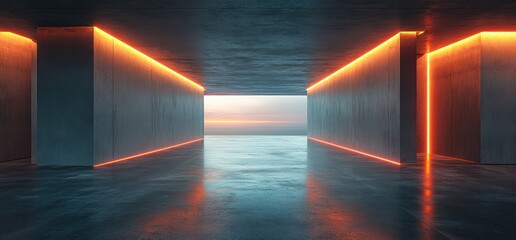 Poster - Futuristic Minimalist Concrete Room with LED Lighting and Strong Contrast
