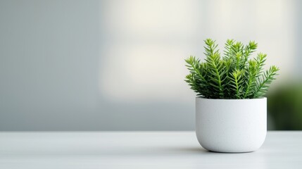 Aufkleber - Small green plant in a white pot decorating a modern office desk