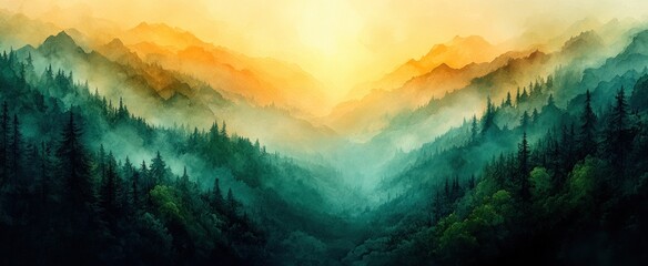 Aufkleber - Abstract Watercolor Landscape in Green and Yellow Soft Pastel Vintage Design
