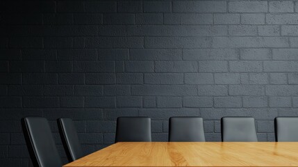 Poster - Empty conference room with wooden table and black chairs suggesting a focused discussion