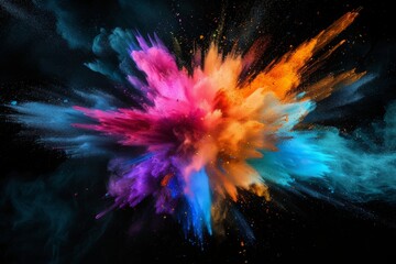 Poster - An abstract explosion of vibrant colors displays a mesmerizing array of hues on a deep black background, captivating the viewer with its dynamic and energetic composition