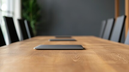 Poster - Laptops lying on meeting table in modern conference room