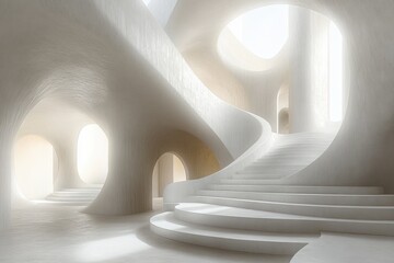 Leinwandbilder - Minimalist White Curved Architecture Soft Light Stylish Interior Design