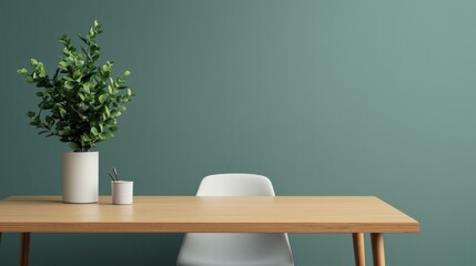 Aufkleber - Modern meeting room with wooden table, chair and plant creating a distraction-free environment
