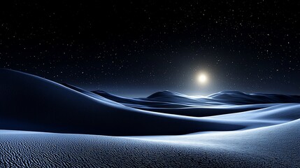 Canvas Print - Serene desert landscape at night with bright starlit sky and moon.