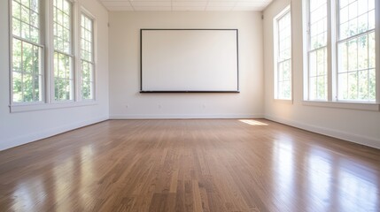Poster - Empty modern office room with whiteboard and windows inviting for business meeting