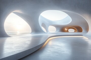 Poster - Futuristic Minimalist Architecture Soft Lighting Open Space