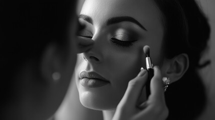 Wall Mural - Close-up Portrait of a Woman Receiving Makeup Application